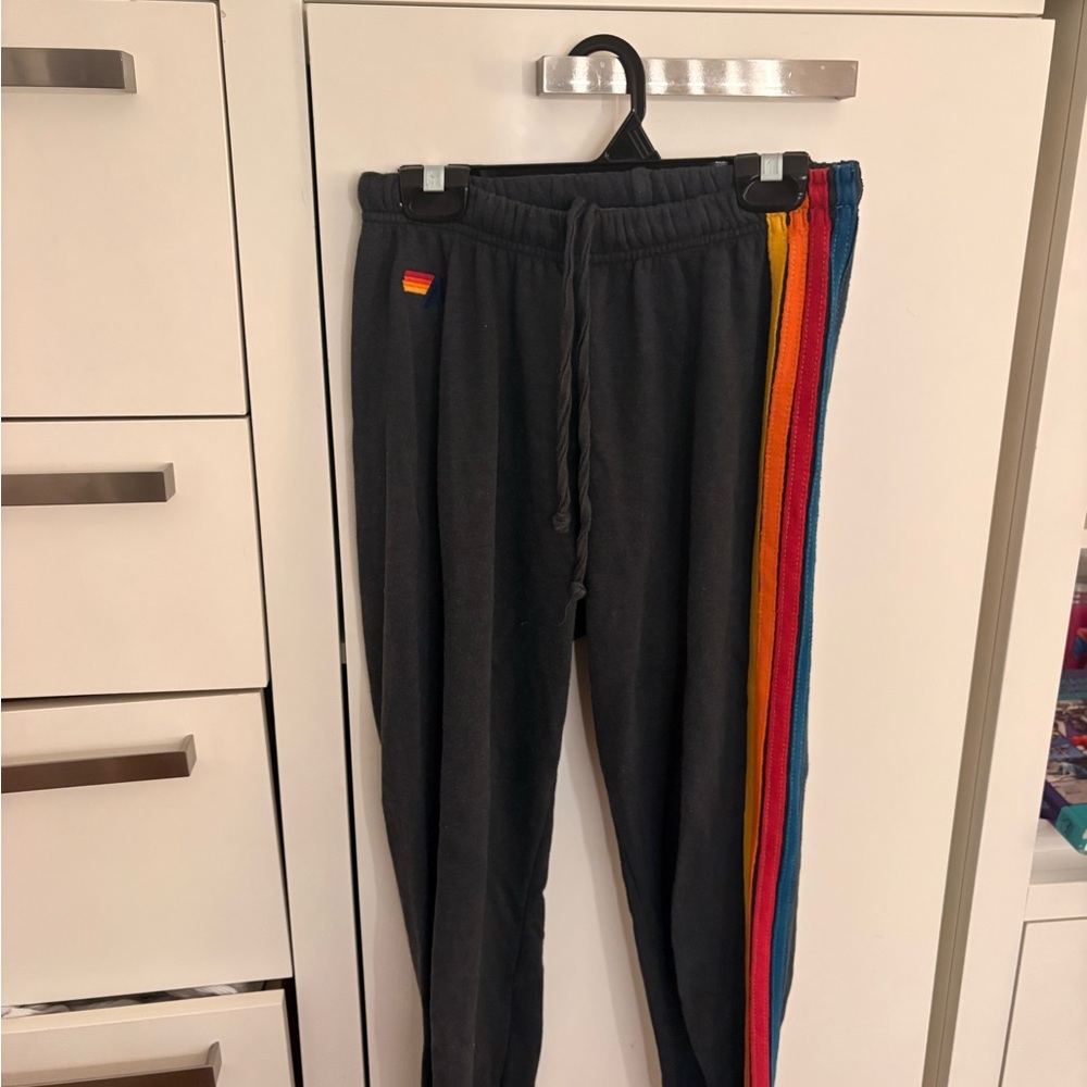 Aviator Nation Women’s Dark Joggers with Multicolor Stripes